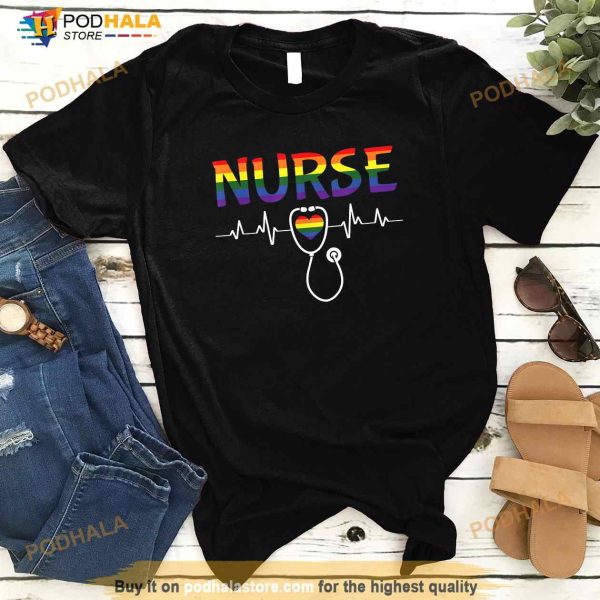 Nurse LGBTQ Gay Pride Rainbow Flag Registered Nursing RN Shirt