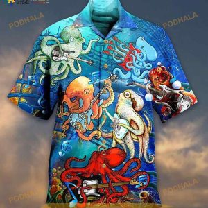 Octopus With Guitar 1 Print Funny Hawaiian Shirt, Aloha Shirt