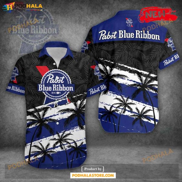 Pabst Blue Ribbon Tropical Coconut Tree Black Design Hawaiian Shirt