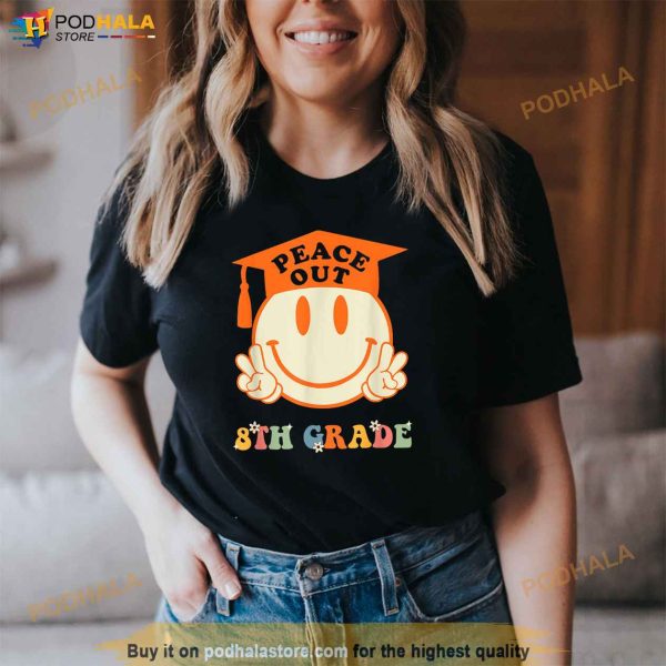 Peace Out 8th Grade Retro Groovy Graduation Class Of 2023 Shirt