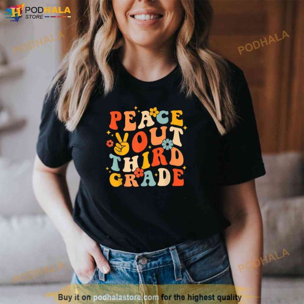 Peace Out Third 3rd Grade Retro Groovy Last Day Of School Shirt