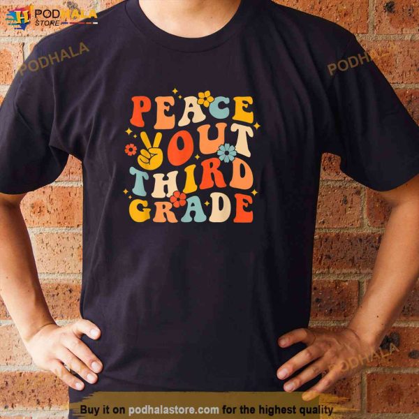 Peace Out Third 3rd Grade Retro Groovy Last Day Of School Shirt