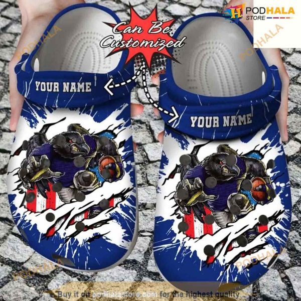 Personalized Baltimore Ravens Mascot Ripped Flag Clog Shoes Crocs