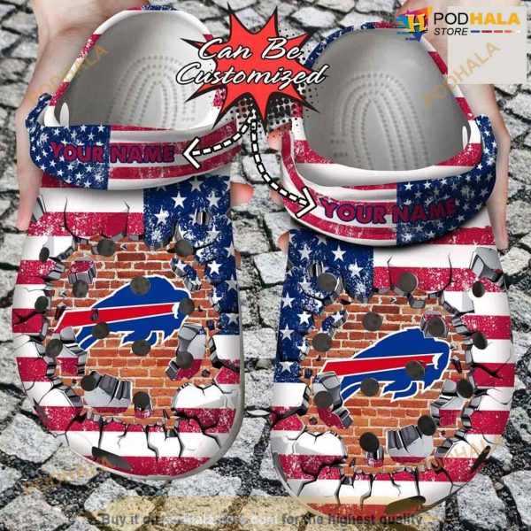 Personalized Buffalo Bills American Flag Breaking Wall Crocs Crocs Clog Shoes