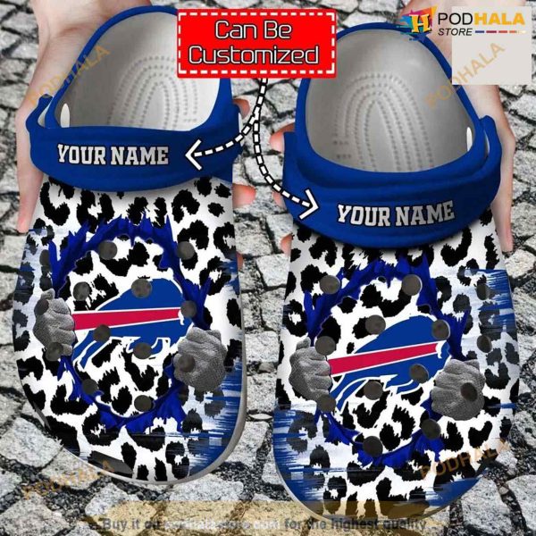 Personalized Buffalo Bills Team Hands Ripping Through Leopard Crocs Style Crocs Clog Shoes