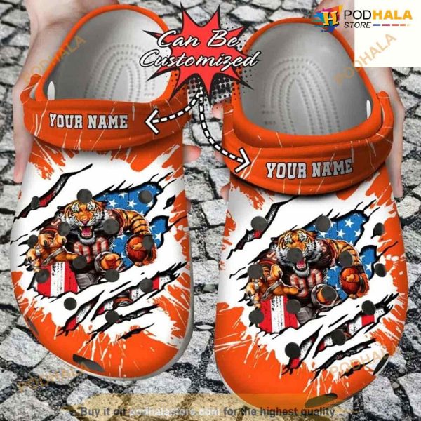 Personalized Cincinnati Bengals Mascot Ripped Flag Clog Shoes Crocs
