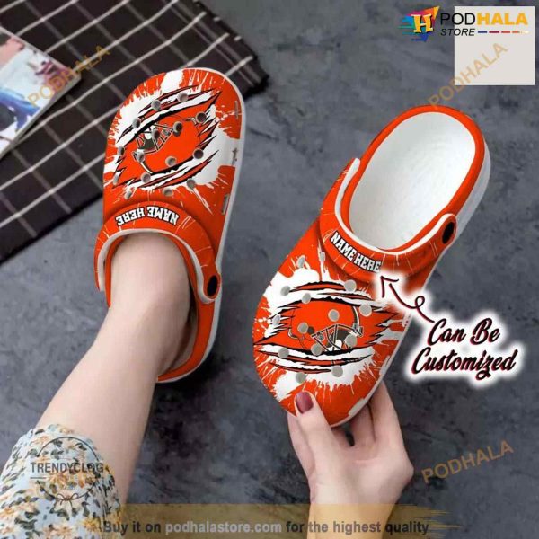 Personalized Cleveland Browns Football Ripped Claw Crocs Clog Shoes