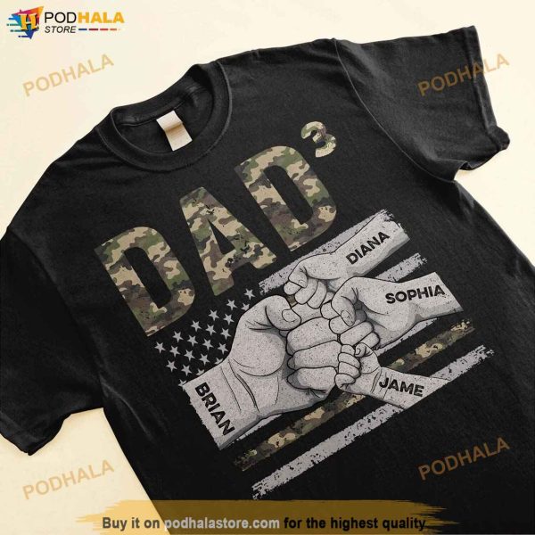 Personalized Dad Raised Fist Bump T-Shirt, Fathers Day Gift, Custom Kids Names