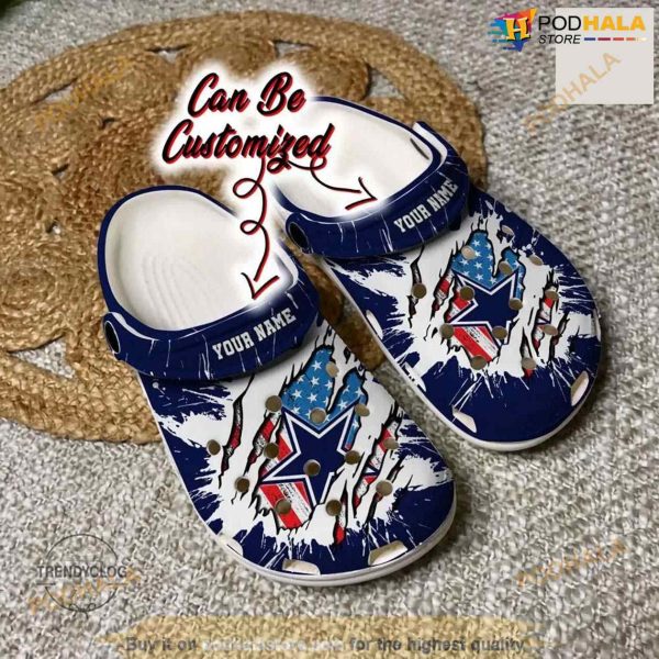 Personalized Dallas Cowboys Football Ripped American Flag Crocs Clog Shoes