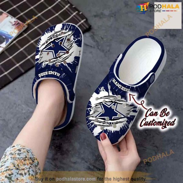 Personalized Dallas Cowboys Football Ripped Claw Crocs Clog Shoes