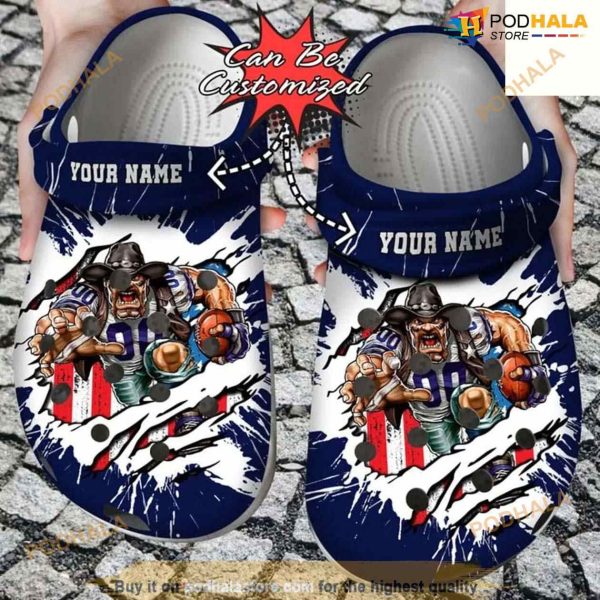 Personalized Dallas Cowboys Mascot Ripped Flag Clog Shoes Crocs