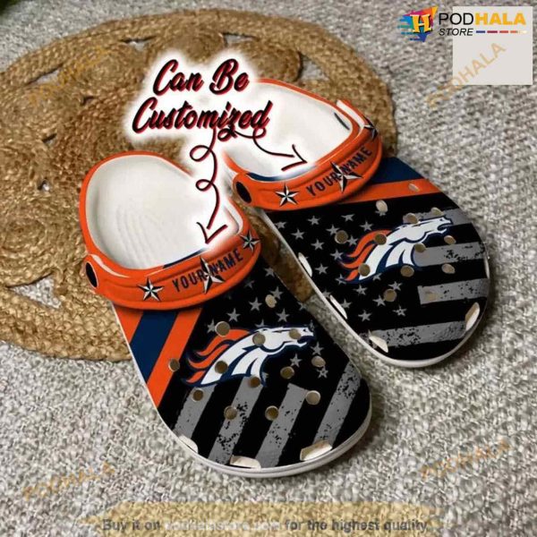 Personalized Denver Broncos American Flag Crocs Clog Shoes