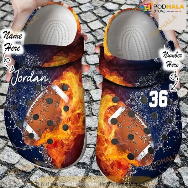 Personalized Fire And Water Football Crocs Clog Shoes