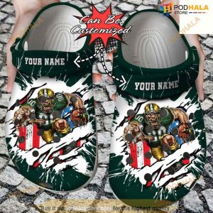 Personalized Green Bay Packers Mascot Ripped Flag Clog Shoes Crocs