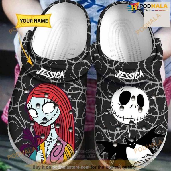 Personalized Jack And Sally Custom Name Crocs Clog Shoes For Halloween