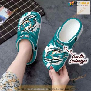 Personalized Miami Dolphins Football Ripped Claw Crocs Clog Shoes