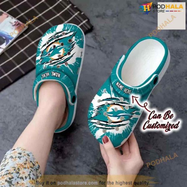 Personalized Miami Dolphins Football Ripped Claw Crocs Clog Shoes