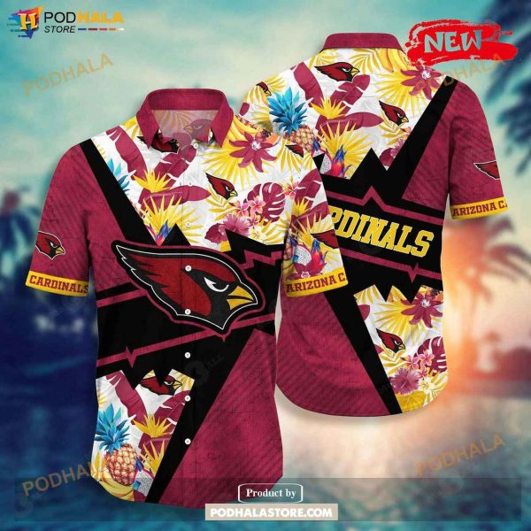 Personalized Name Arizona Cardinals NFL Flower Mix Black For Sports Fans Hawaiian Shirt