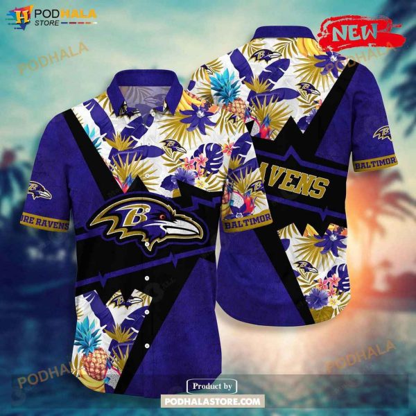Personalized Name Baltimore Ravens NFL Flower Mix Black Summer Football Hawaiian Shirt
