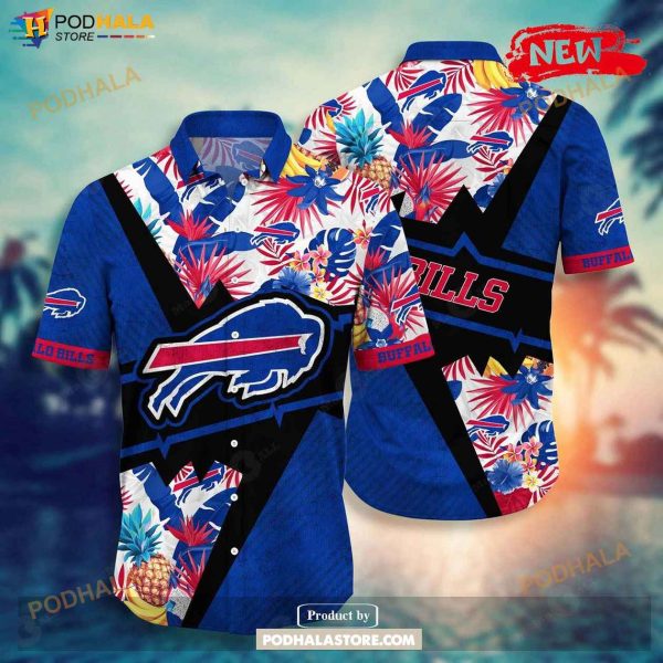 Personalized Name Buffalo Bills NFL Flower Mix Black Summer Football Hawaiian Shirt
