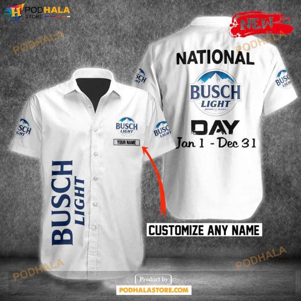 Personalized Name Busch Light National Day Tropical White Design Hawaiian Shirt