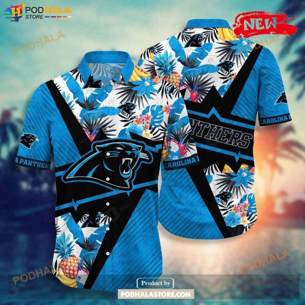 Personalized Name Carolina Panthers NFL Flower Mix Black Summer Football Hawaiian Shirt