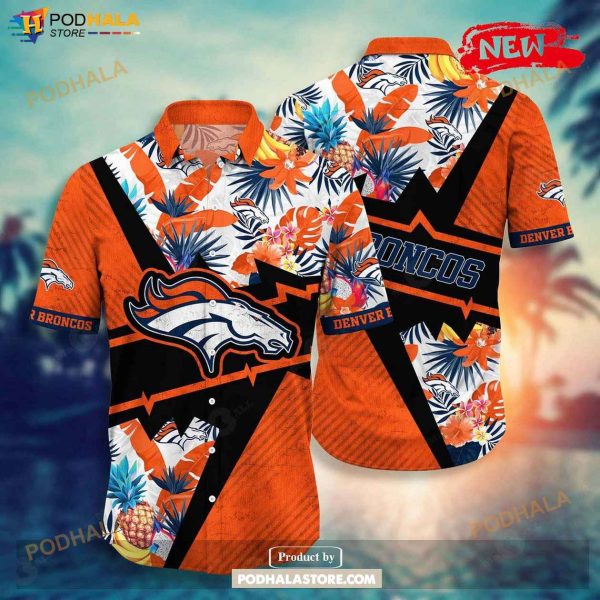 Personalized Name Denver Broncos NFL Flower Mix Black Summer Football Hawaiian Shirt