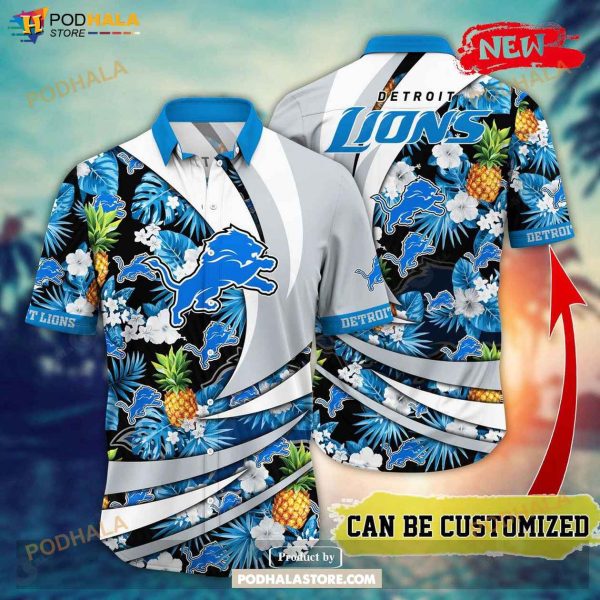 Personalized Name Detroit Lions NFL Flower Pineapple Summer Football Hawaiian Shirt