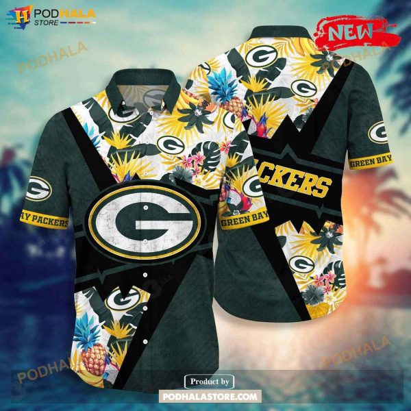 Personalized Name Green Bay Packers NFL Flower Mix Black Summer Football Hawaiian Shirt