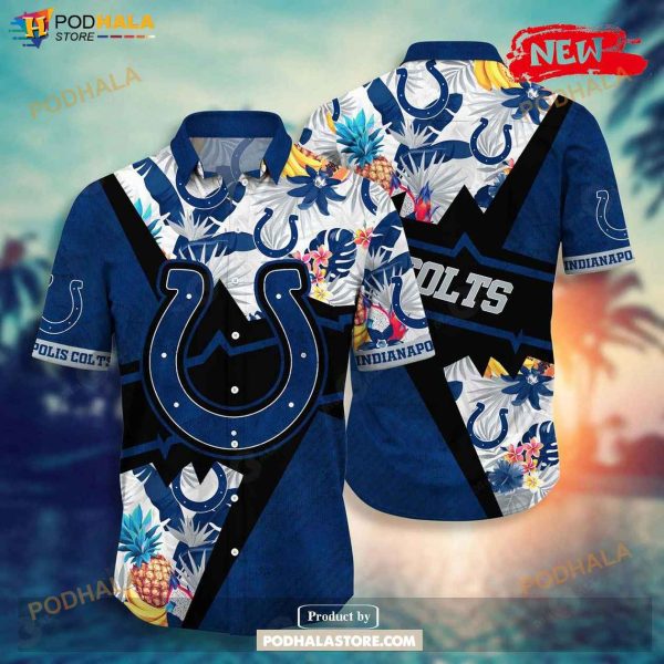 Personalized Name Indianapolis Colts NFL Flower Mix Black Summer Football Hawaiian Shirt