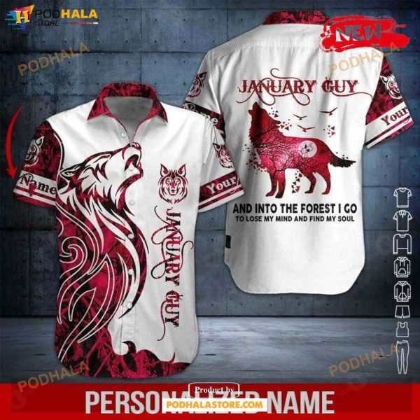 Personalized Name January Guy Red Wolf Design For Summer Hawaiian Shirt