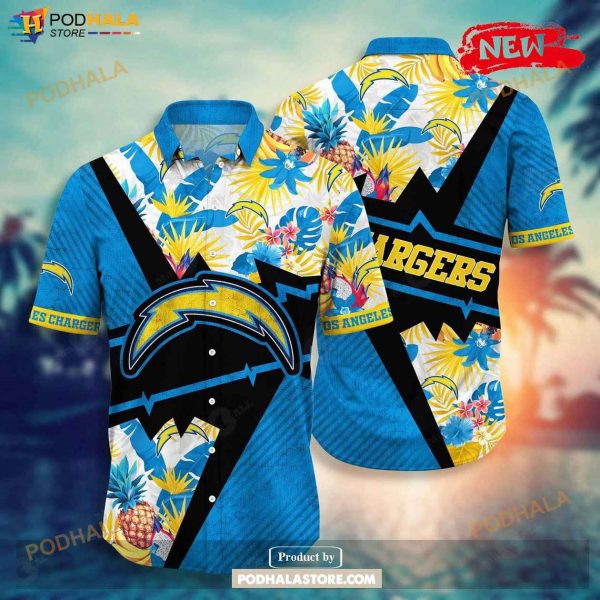 Personalized Name Los Angeles Chargers NFL Flower Mix Black Summer Football Hawaiian Shirt