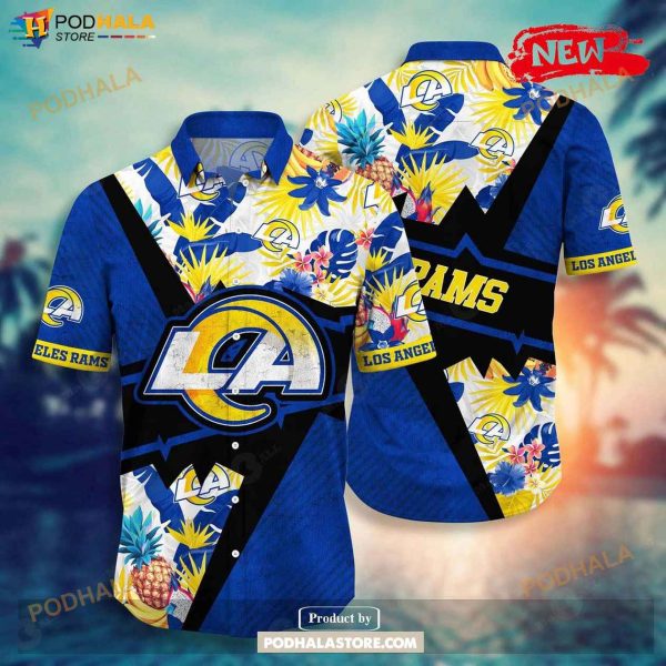 Personalized Name Los Angeles Rams NFL Flower Mix Black Summer Football Hawaiian Shirt