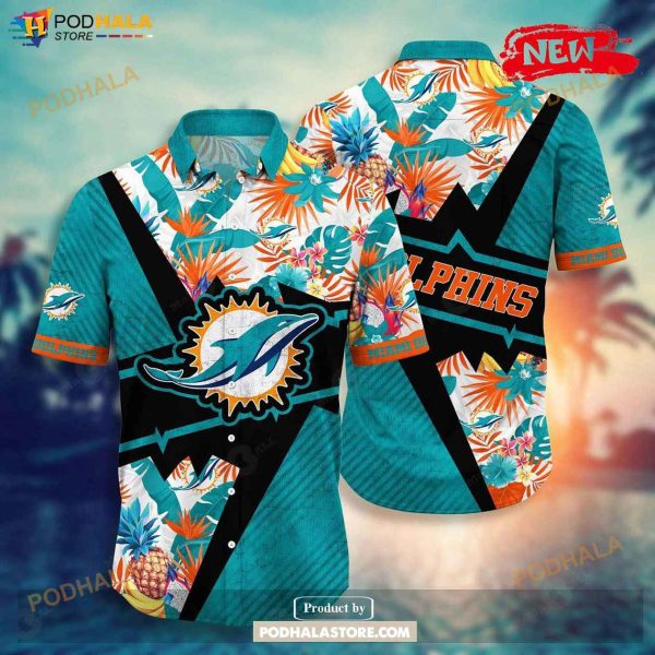 Personalized Name Miami Dolphins NFL Flower Mix Black Summer Football Hawaiian Shirt