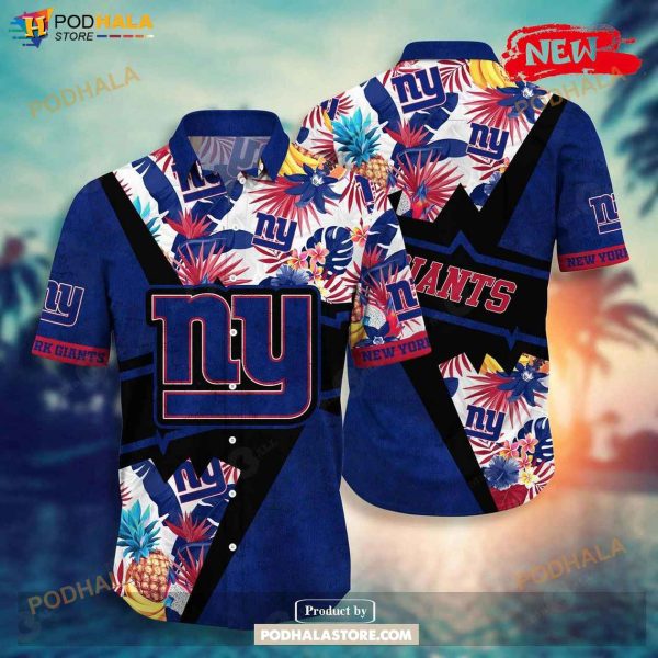 Personalized Name New York Giants NFL Flower Mix Black Summer Football Hawaiian Shirt