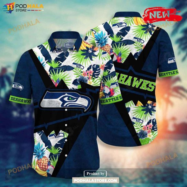 Personalized Name Seattle Seahawks NFL Flower Mix Black Summer Football Hawaiian Shirt