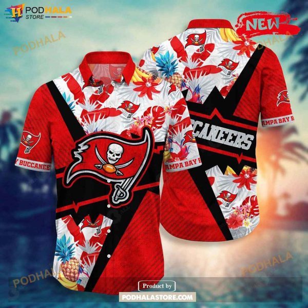 Personalized Name Tampa Bay Buccaneers NFL Mix Black Flower Summer Football Hawaiian Shirt