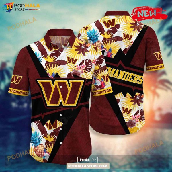 Personalized Name Washington Commanders NFL Flower Mix Black Summer Football Hawaiian Shirt