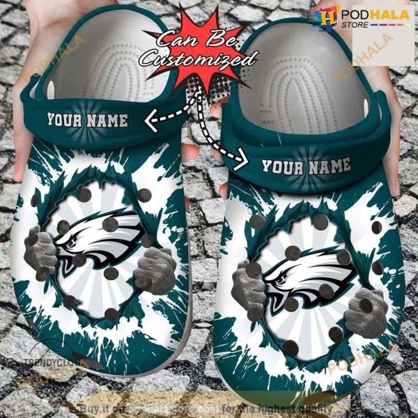 Personalized Philadelphia Eagles Hands Ripping Light Crocs Clog Shoes