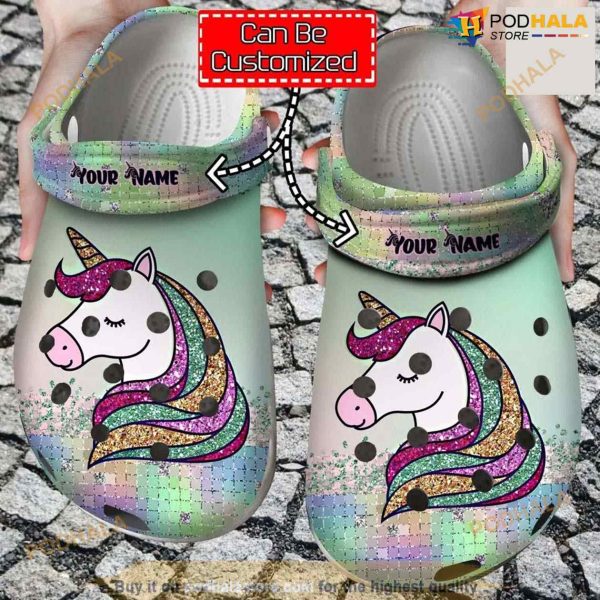 Personalized Unicorn Glitter Colorful Crocs Clog Shoes For Men And Women