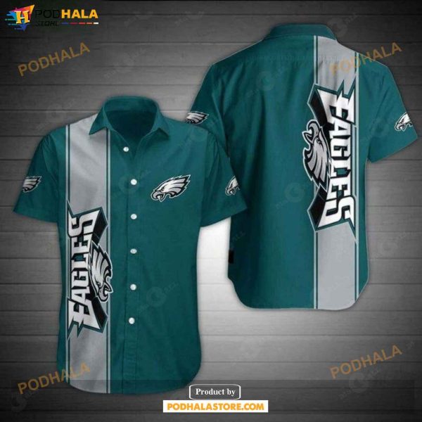 Philadelphia Eagles Team Color Button NFL Hawaiian Graphic Print Shirt