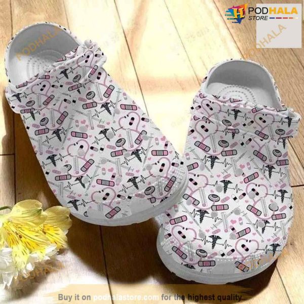 Pink Nurse Pattern Crocs Crocband Clog Shoes For Men Women