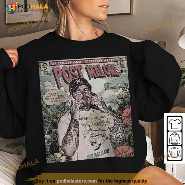 Post Malone Comic Shirt, 90s Vintage Book Art Twelve Carat Toothache Album World Tour