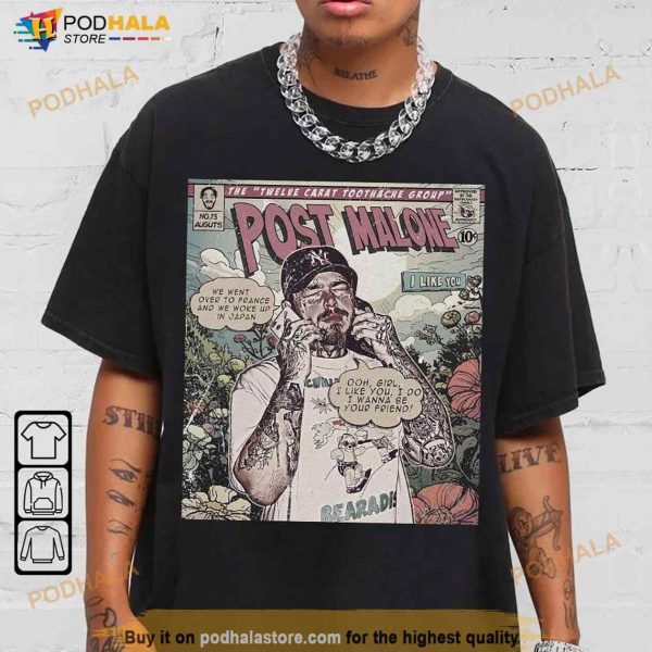 Post Malone Comic Shirt, 90s Vintage Book Art Twelve Carat Toothache Album World Tour