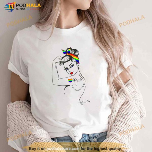 Pride LGBT Girl Power Pin Up Art Modern Rosie The Riveter White Shirt