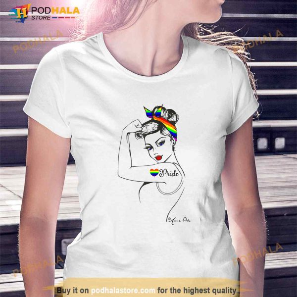 Pride LGBT Girl Power Pin Up Art Modern Rosie The Riveter White Shirt