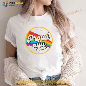 Proud Ally LGBT Pride Ally Rainbow Flag Retro Vintage White Shirt