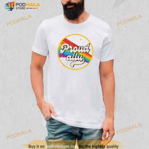 Proud Ally Lgbt Pride Ally Rainbow Flag Retro Vintage White Shirt 2