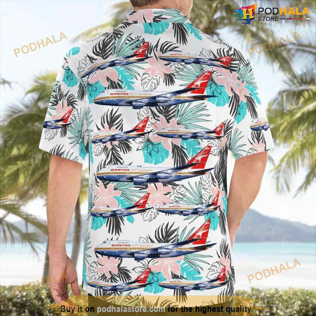 Qantas Boeing 747sp-38 Button Up Hawaiian Shirt Qantas Boeing 747sp-38 Button Up Hawaiian Shirt