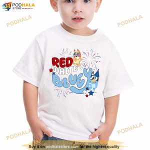 Red White Bluey Youth Shirt, Bluey Bingo 4th Of July Shirt, Independence Day Gift